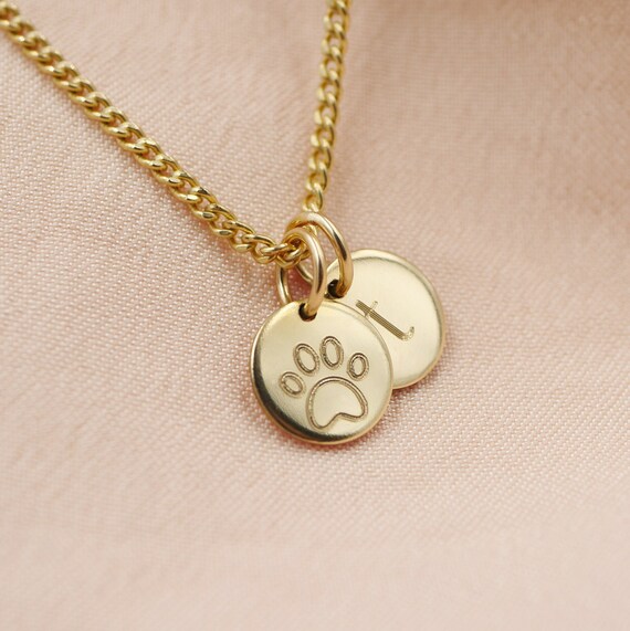 Paw print initial necklace deals