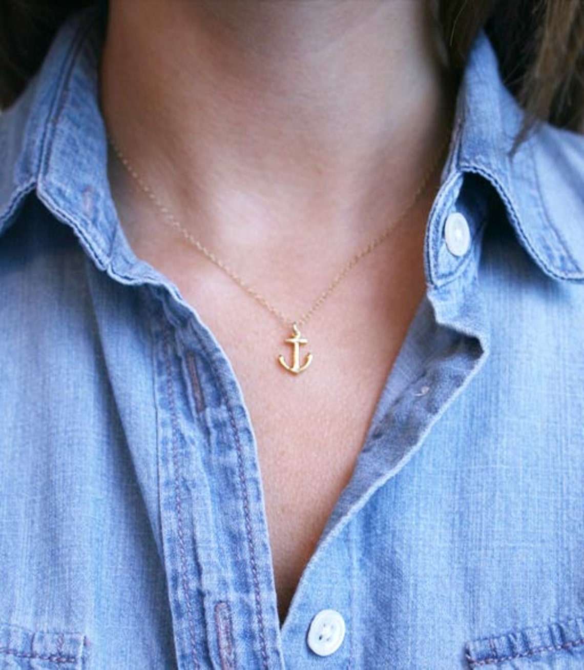 Gold Anchor Necklace Tiny Gold Anchor Charm Necklace Etsy