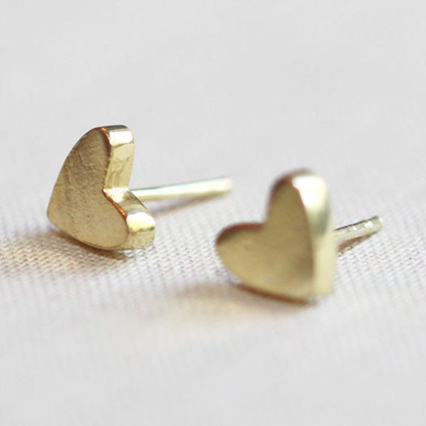 Gold Heart Stud Earrings Mini 14kt Gold Vermeil