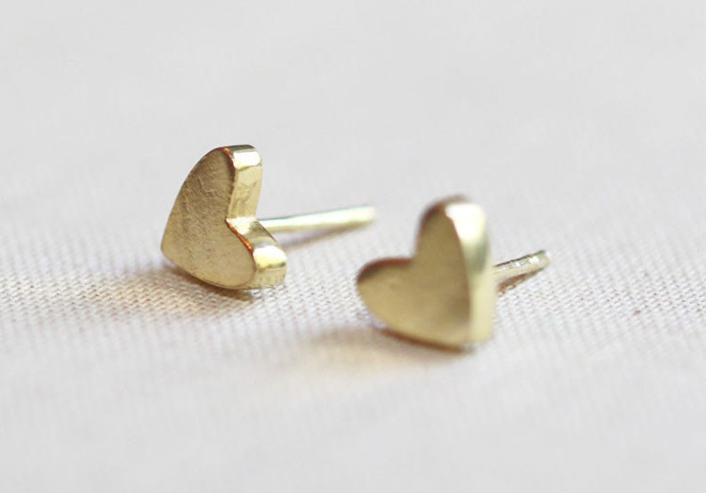 Gold Heart Stud Earrings Mini 14kt Gold Vermeil image 1