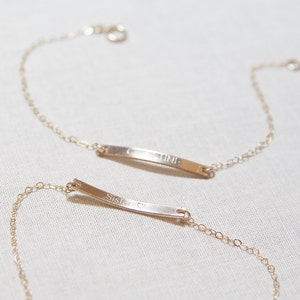 Double Sided Nameplate Bracelet | Gold Initial Bar Bracelet 14kt Gold Filled OR Sterling Silver  | Bridesmaid Gift | Wedding Gift