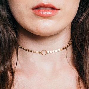 Shine Disc Choker | Gold Choker Necklace | 14kt Gold Filled or Sterling Silver