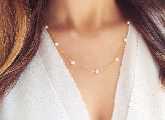 Modern Pearl Necklace 14kt Gold Filled OR Sterling Silver Freshwater Pearls