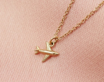 Little Airplane Necklace, Solid Gold Airplane Necklace