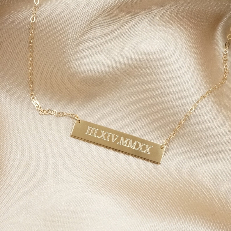 Roman Numeral Necklace Wedding Date Necklace Gold Bar Necklace Personalized Bar Necklace image 4