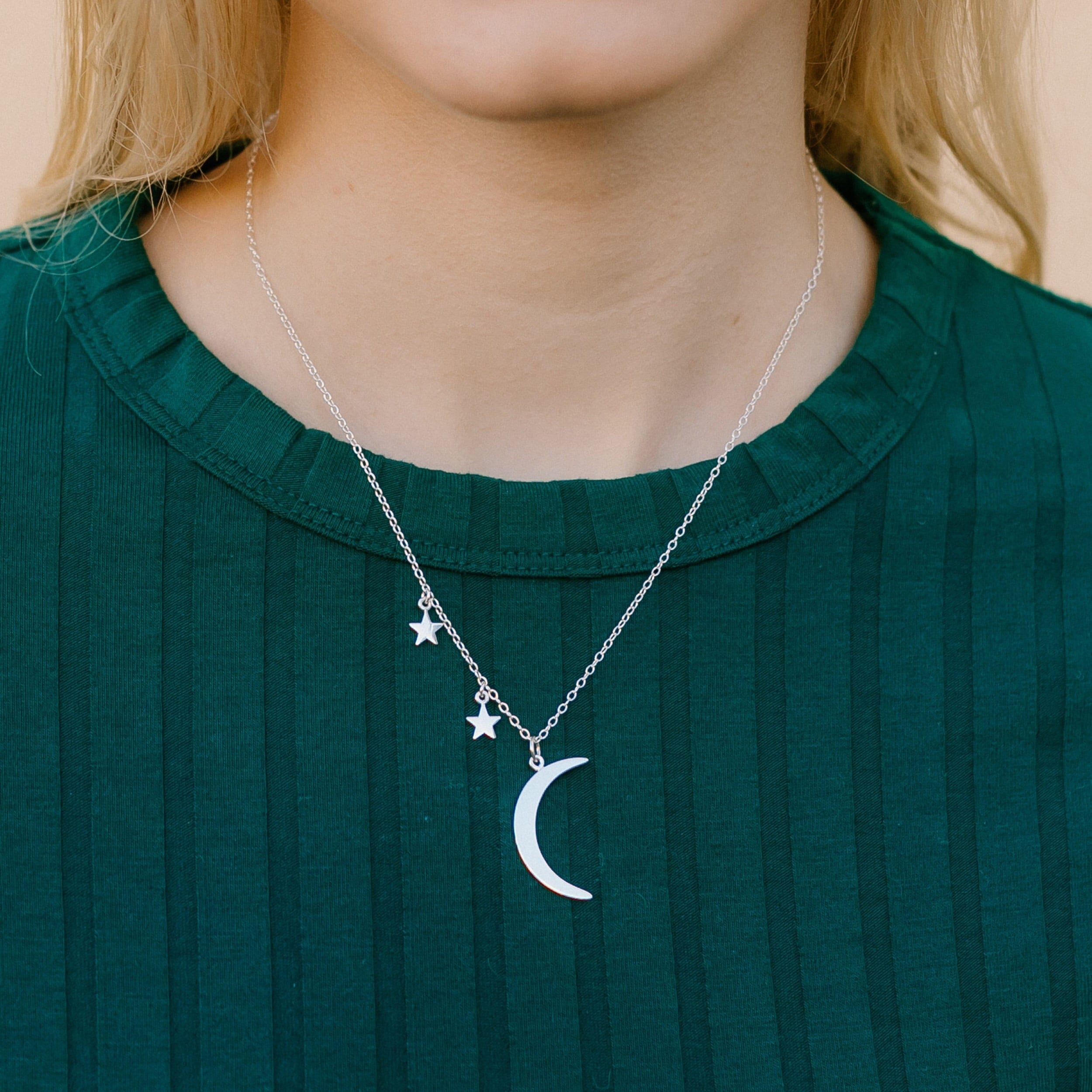 Sterling Silver Moon and Star Necklace 