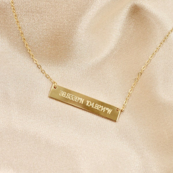 Custom Coordinates Necklace Gold | Longitude Latitude Necklace | Personalized Bar Necklace