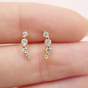 Tiny Climber Earrings, Crystal Climber Studs in Gold or Silver