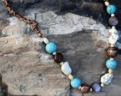Copper twined leather necklace with turquoise and bone beads - CBD-N2023