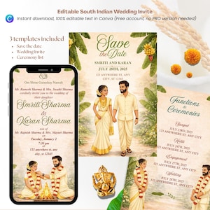 Zestaw zaproszeń ślubnych z motywem liści bananowca w stylu Kerali w południowych Indiach | Zapisz datę + zaproszenie ślubne + lista osób na ceremonię