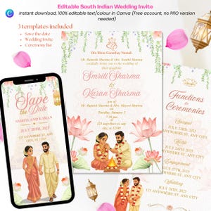 Lotus South Indian Wedding Invitation Set | Save the Date + Wedding Invite + Ceremony list