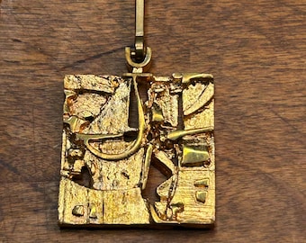 Vintage Jorma Laine Gilded Bronze Abstract Pendant Necklace 1970's Signed Jorma Laine Finland