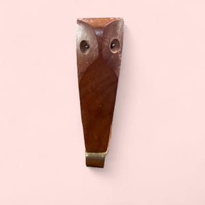 Vintage Owl Bottle Opener Wood With Brass Opener Hardware and Eyes MCM 6 1/2 inches tall.