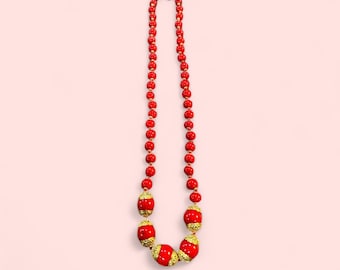 Vintage Venetian Glass Bead Necklace 28" Made in Italy #1206.28 necklace 11mm and 16mm accent beads.