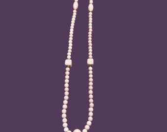Vintage Venetian Murano Glass Italian Beads Pink Round Oval Square Hand Strung Beaded 28" Necklace