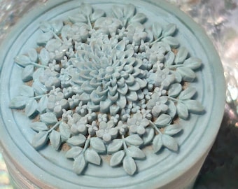 Vintage Turquoise Carved Ceramic Trinket Box Made In Mid Wales