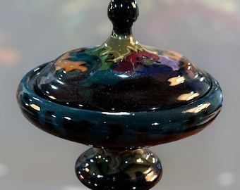 Antique Gouda Pottery Footed Lidded Jar from Holland circa 1920's