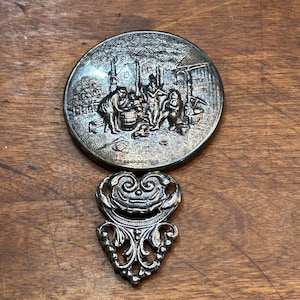 Vintage Hans Jensen Denmark Repousse Hand Mirror 4.5&quot; x 2.5&quot; Silver Plated