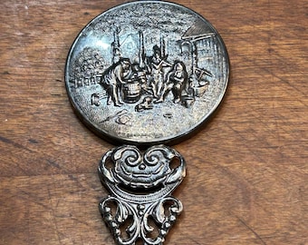 Vintage Hans Jensen Denmark Repousse Hand Mirror 4.5" x 2.5" Silver Plated