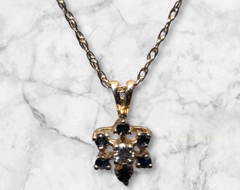 Vintage Amethyst and Diamond 14K Gold Charm Necklace New 6 Amethysts and one diamond in the Center on 14K Setting 18" Chain