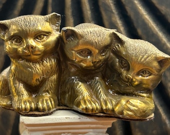 Vintage Snuggling Kittens Brass Figurine With Felt Bottom From Korea 1970's