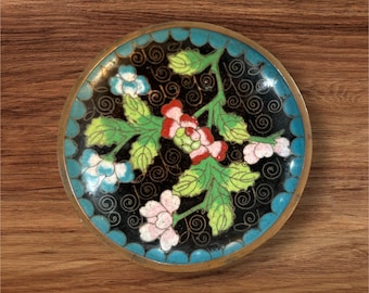 Vintage Cloisonne Trinket Dish Tray Enamel & Copper 3 5/8"