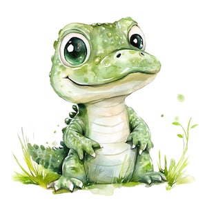 13 imágenes prediseñadas de caimanes, imágenes prediseñadas de caimanes bebés, reptiles, PNG de alta calidad, imágenes de caimanes lindos en acuarela, descarga digital, uso comercial