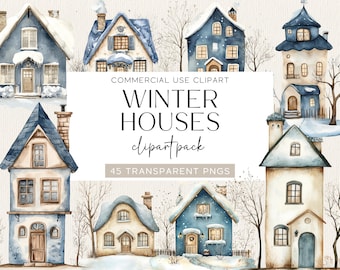 Imágenes prediseñadas de casa de invierno caprichosa Arte de la casa Imágenes prediseñadas de casas de invierno Imágenes prediseñadas de invierno acogedor Gráficos de invierno en acuarela Descarga digital Invierno acogedor