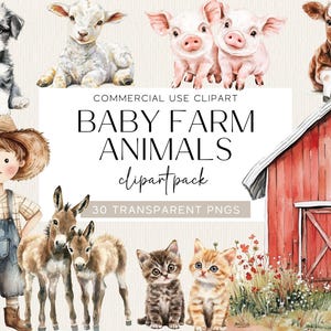 Little Farm Watercolor Clipart Animals Baby Shower Farm Watercolor Clip ...