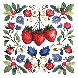 12 Aquarell Erdbeere Clipart Erdbeeren skandinavische Volkskunst Clip Art Obst hochwertige PNGs Digital Download Junk Journal