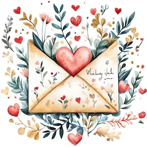 12 Clipart lettre d'amour de la Saint-Valentin Saint-Valentin scandinave haute résolution PNGs vintage Images de la Saint-Valentin Art folklorique graphique de la Saint-Valentin