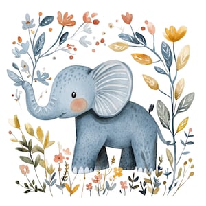 13 Clipart di elefantini Acquerello Arte popolare scandinava Clip Art Elefante PNG di alta qualità Download digitale Uso commerciale Giornale spazzatura