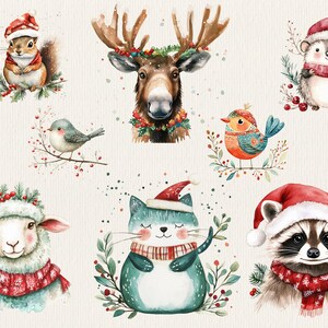 K&ouml;nnte beinhalten: Eine digitale Illustration einer Sammlung s&uuml;&szlig;er Tiere, die Winterm&uuml;tzen und Schals tragen. Zu den Tieren geh&ouml;ren ein Eichh&ouml;rnchen, ein Rentier, ein Igel, ein Vogel, eine Katze, ein Schaf und ein Waschb&auml;r.