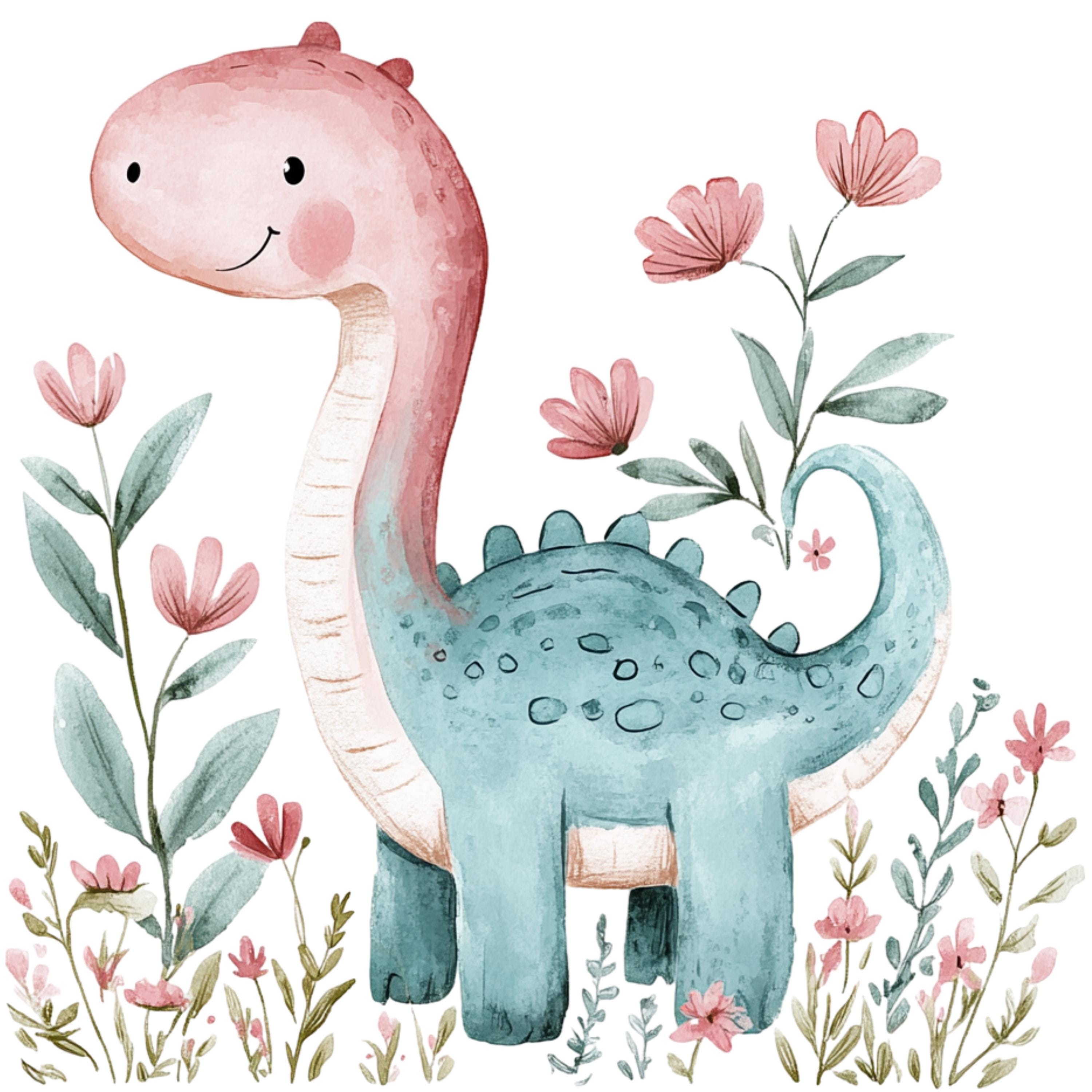 Spring Dinosaur 14 Spring Dinosaur Clipart Watercolor Floral Dinos Clip Art Dinosaur ...