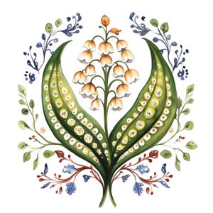 14 Clipart d'art folklorique de muguet aquarelle fleur scandinave PNGs Clipart aquarelle imprimable téléchargement numérique utilisation commerciale