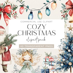 Watercolor Vintage Christmas Elements Clipart Bundle Cozy Christmas Digital Images Holiday Clip Art Instant Download Digital Download