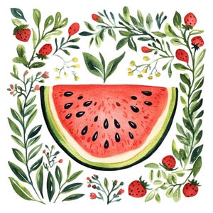 10 pastèques aquarelle Clipart imprimable pastèques Art folklorique scandinave Clip Art fruits PNGs de haute qualité en téléchargement numérique Junk Journal