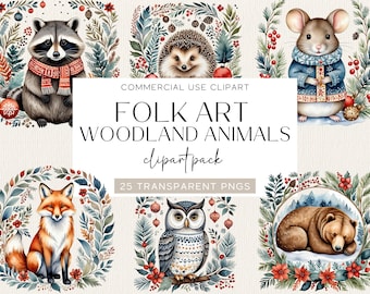 Imágenes prediseñadas de animales del bosque escandinavo Animales de arte popular Imágenes prediseñadas de animales de invierno Animales del bosque nórdico Animales del bosque en acuarela