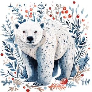 11 Clipart di orsi polari scandinavi, animali dei boschi scandinavi, arte popolare, clipart, orsi polari invernali, download digitale di animali, diario spazzatura