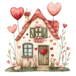 11 Clipart di case di San Valentino stravaganti Clipart di case di San Valentino Accoglienti PNG di alta qualità Download digitale Uso commerciale Junk Journal