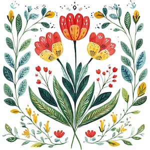 14 Spring Tulips Clipart Tulip Folk Art Clip Art Spring Flowers High Quality PNGs Floral Digital Download Junk Journal Commercial Use