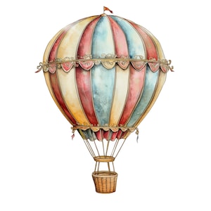 12 globos aerostáticos vintage Clipart Globos aerostáticos de acuarela PNG de alta resolución Globos aerostáticos retro Gráficos de arte popular Decoración de guardería