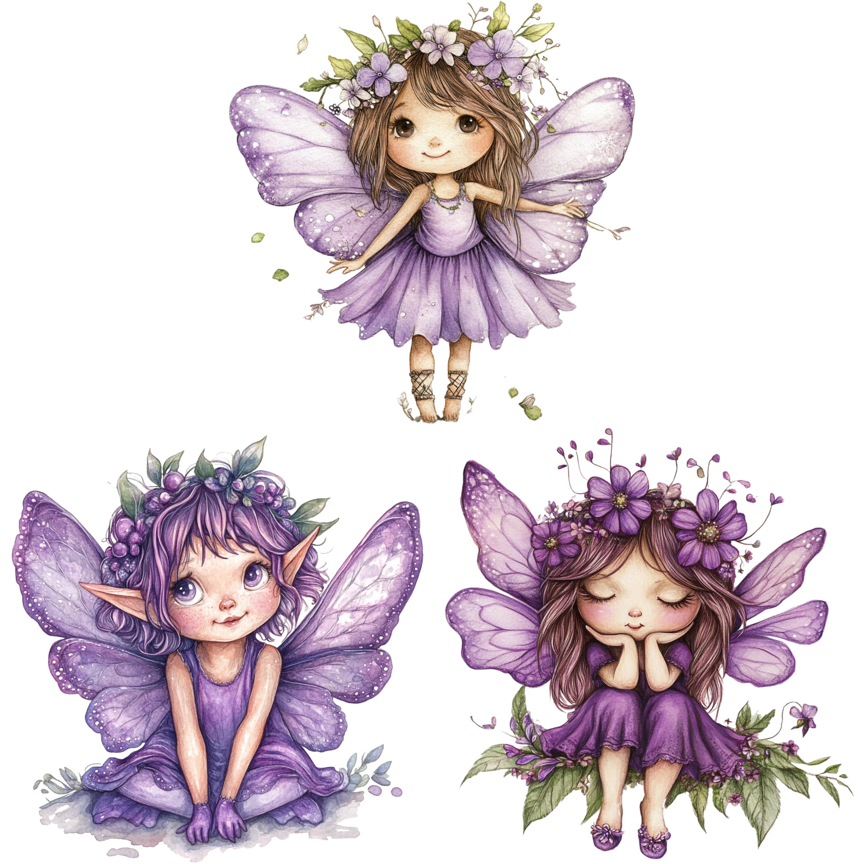 12 Fairy Clipart Purple Spring Fairies Clip Art Watercolor Fairies High ...