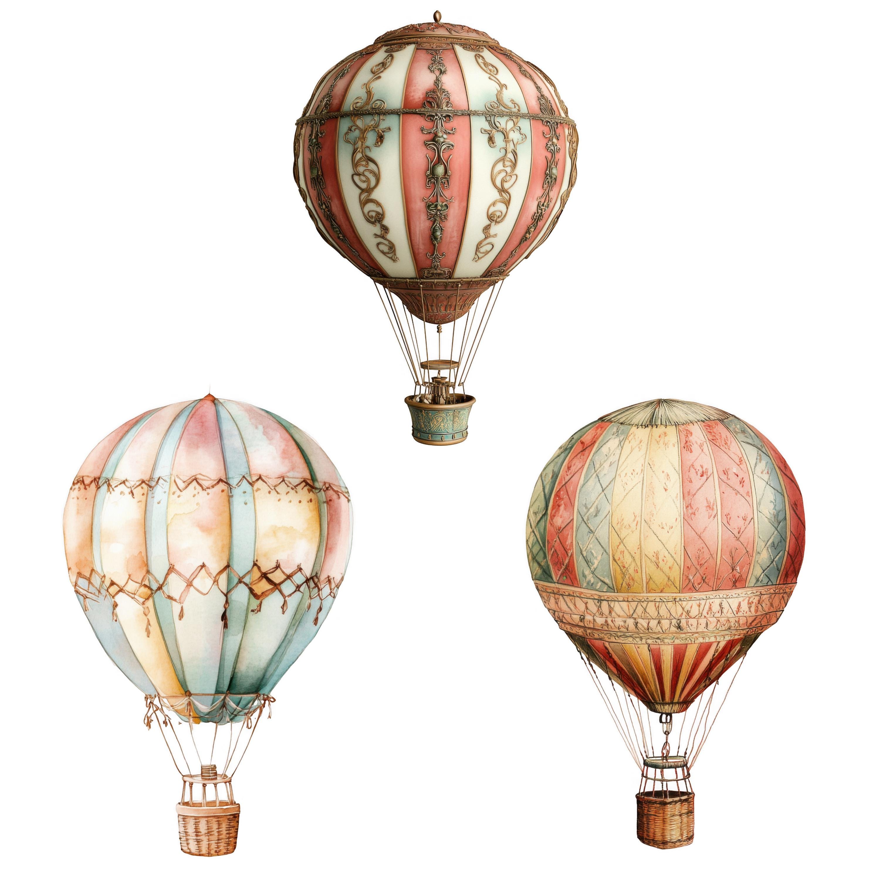 12 Vintage Hot Air Balloons Clipart Watercolor Hot Air Balloons High ...