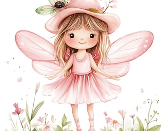 12 Fairy Clipart Pink Spring Fairies Clip Art Watercolor Fairies High Quality PNGs Pink Fairies Digital Download Junk Journal Commercial Use
