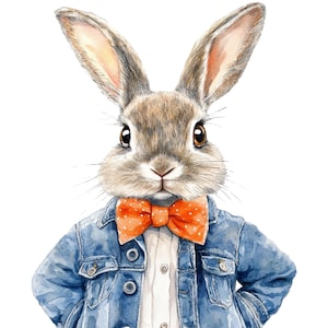 14 Clipart di coniglietti di Pasqua, clipart di primavera, PNG di alta qualità, papillon di coniglio, download digitale, diario spazzatura, uso commerciale