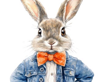 14 Boy Rabbit Clipart Easter Clip Art Spring Bunny High Quality PNGs Rabbit Bow Tie Digital Download Junk Journal Commercial Use