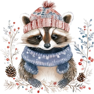 12 cliparts scandinaves de raton laveur animaux de la forêt scandinaves Folk Art Clip Art hiver ratons laveurs animaux PNGs téléchargement numérique Junk Journal