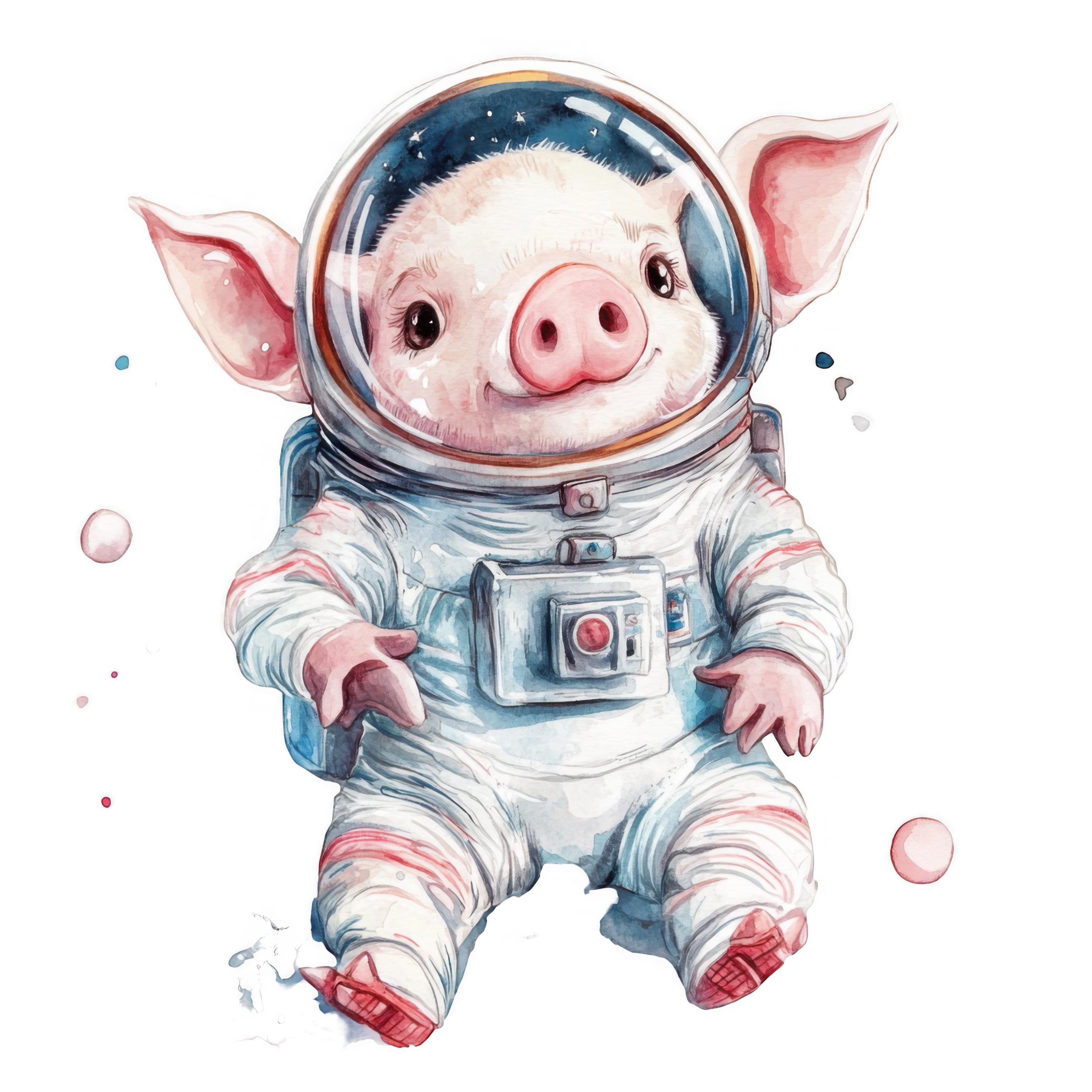 宇宙にいる11匹の豚のクリップアート 水彩画の宇宙豚のクリップアート