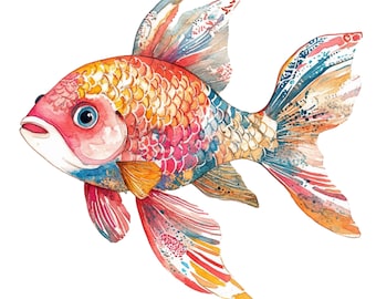 10 Fish Clipart Colorful Fish Clip Art Fishing High Quality PNGs Goldfish Images Nautical Art Digital Download Junk Journal Commercial Use